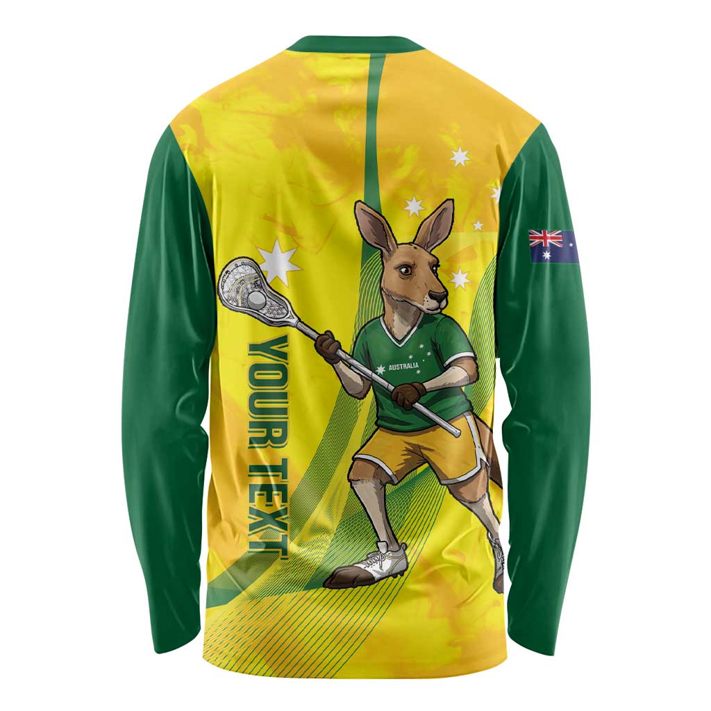 Personalised Australia Lacrosse Long Sleeve Shirt Go Aussie Kangaroo Dynamic Style