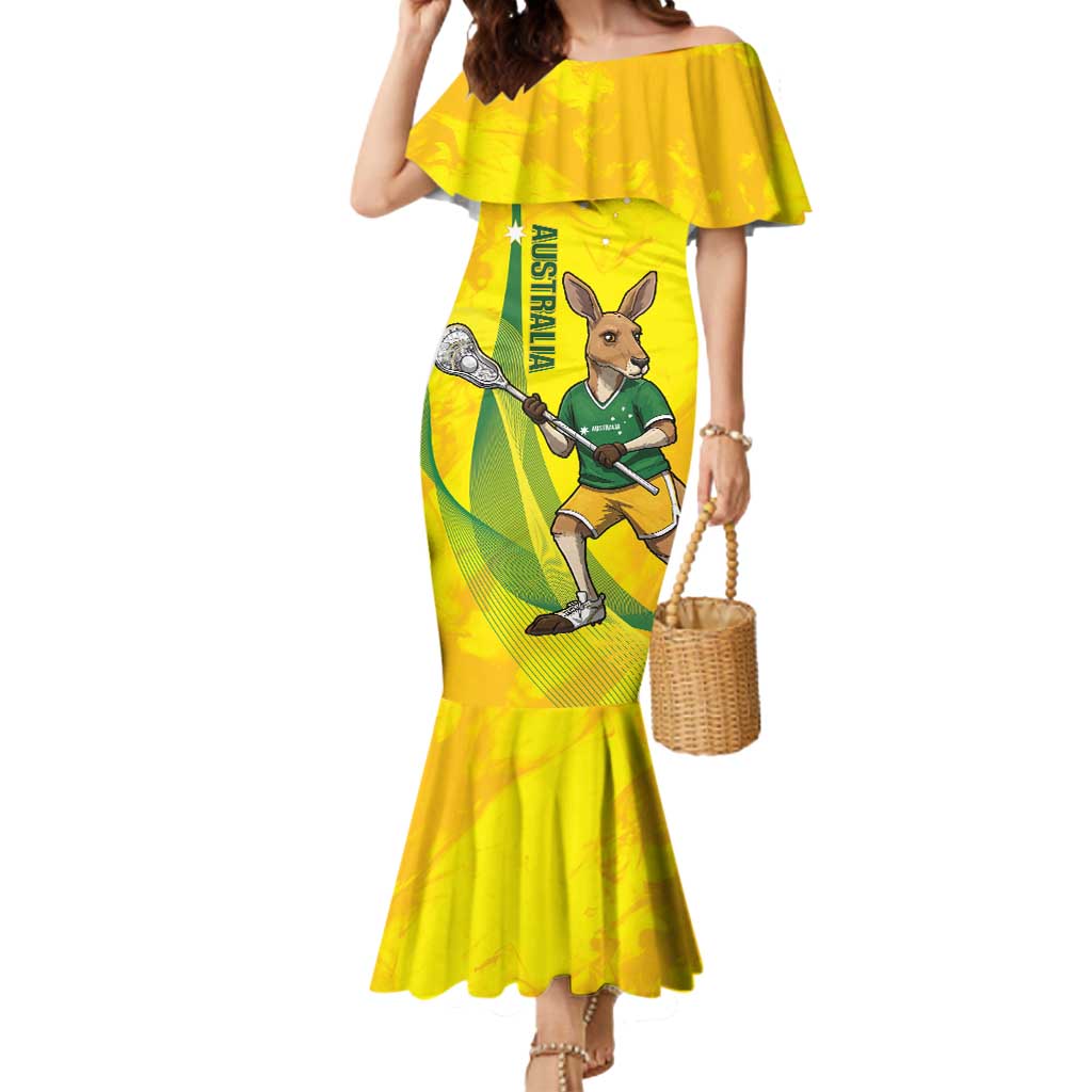 Personalised Australia Lacrosse Mermaid Dress Go Aussie Kangaroo Dynamic Style