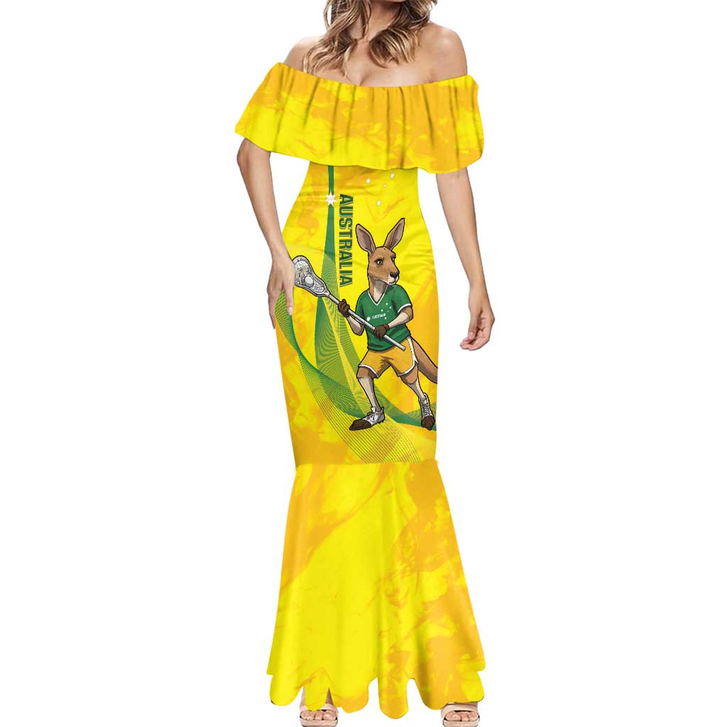 Personalised Australia Lacrosse Mermaid Dress Go Aussie Kangaroo Dynamic Style