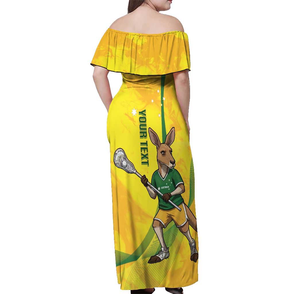 Personalised Australia Lacrosse Off Shoulder Maxi Dress Go Aussie Kangaroo Dynamic Style