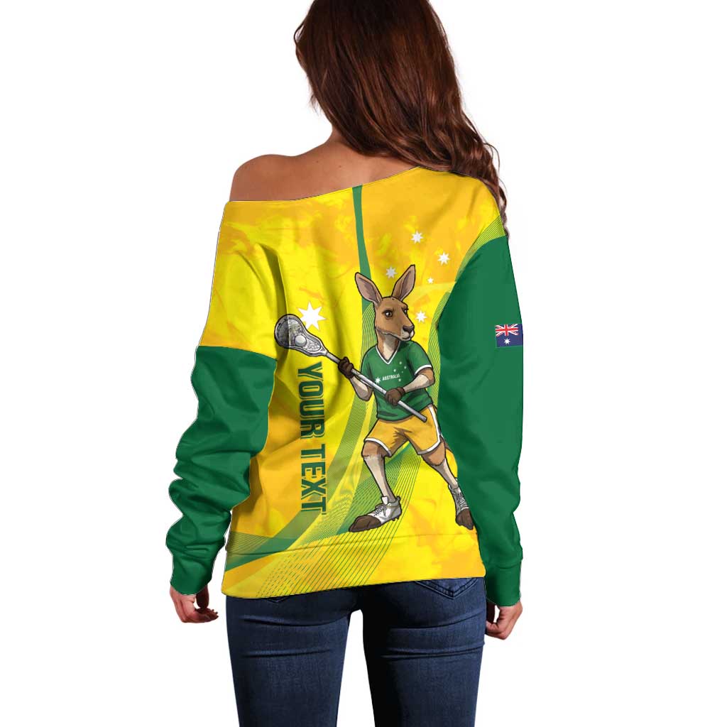 Personalised Australia Lacrosse Off Shoulder Sweater Go Aussie Kangaroo Dynamic Style