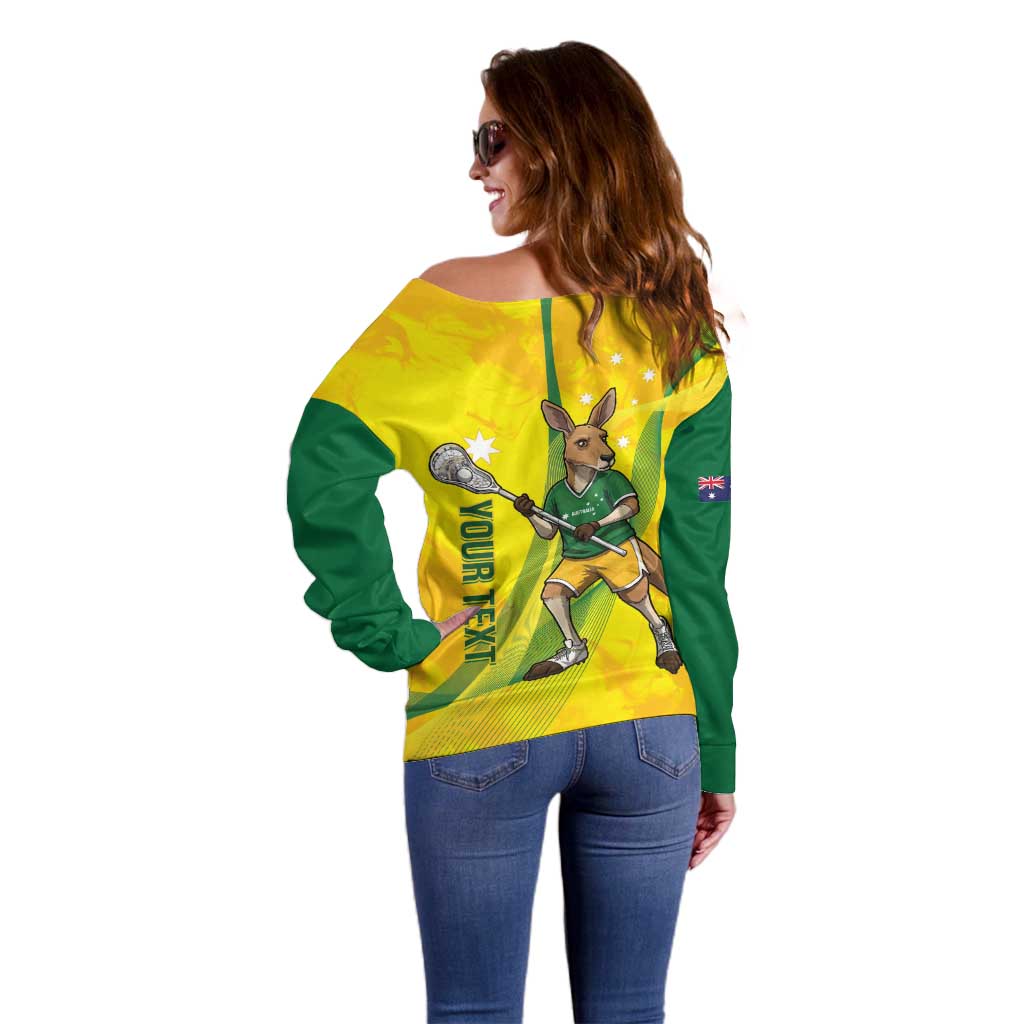 Personalised Australia Lacrosse Off Shoulder Sweater Go Aussie Kangaroo Dynamic Style