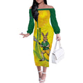 Personalised Australia Lacrosse Off The Shoulder Long Sleeve Dress Go Aussie Kangaroo Dynamic Style