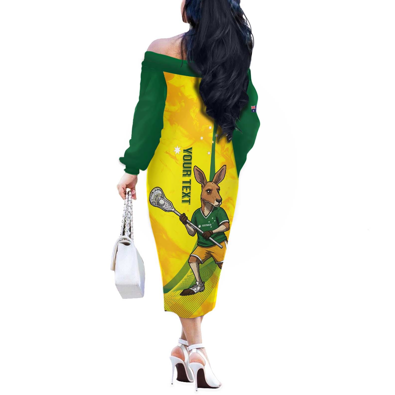 Personalised Australia Lacrosse Off The Shoulder Long Sleeve Dress Go Aussie Kangaroo Dynamic Style