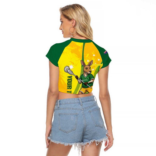 Personalised Australia Lacrosse Raglan Cropped T Shirt Go Aussie Kangaroo Dynamic Style