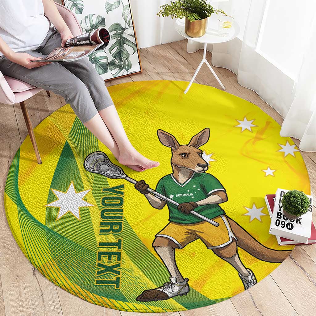 Personalised Australia Lacrosse Round Carpet Go Aussie Kangaroo Dynamic Style