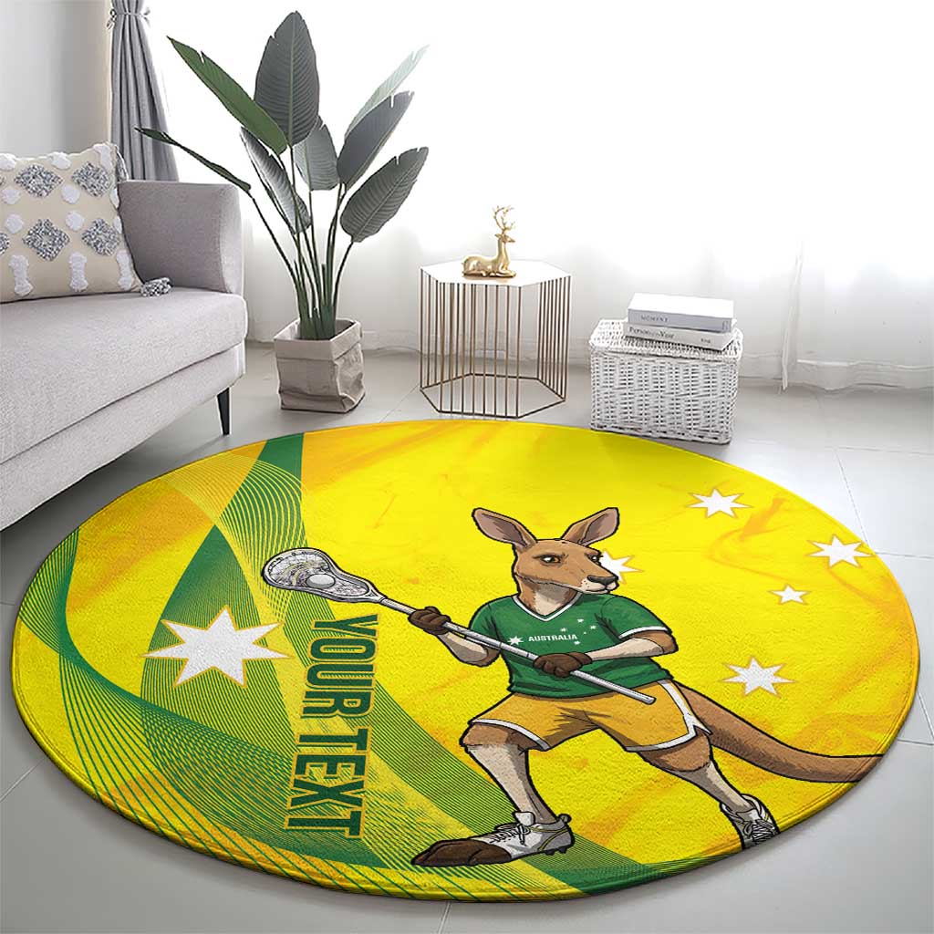 Personalised Australia Lacrosse Round Carpet Go Aussie Kangaroo Dynamic Style