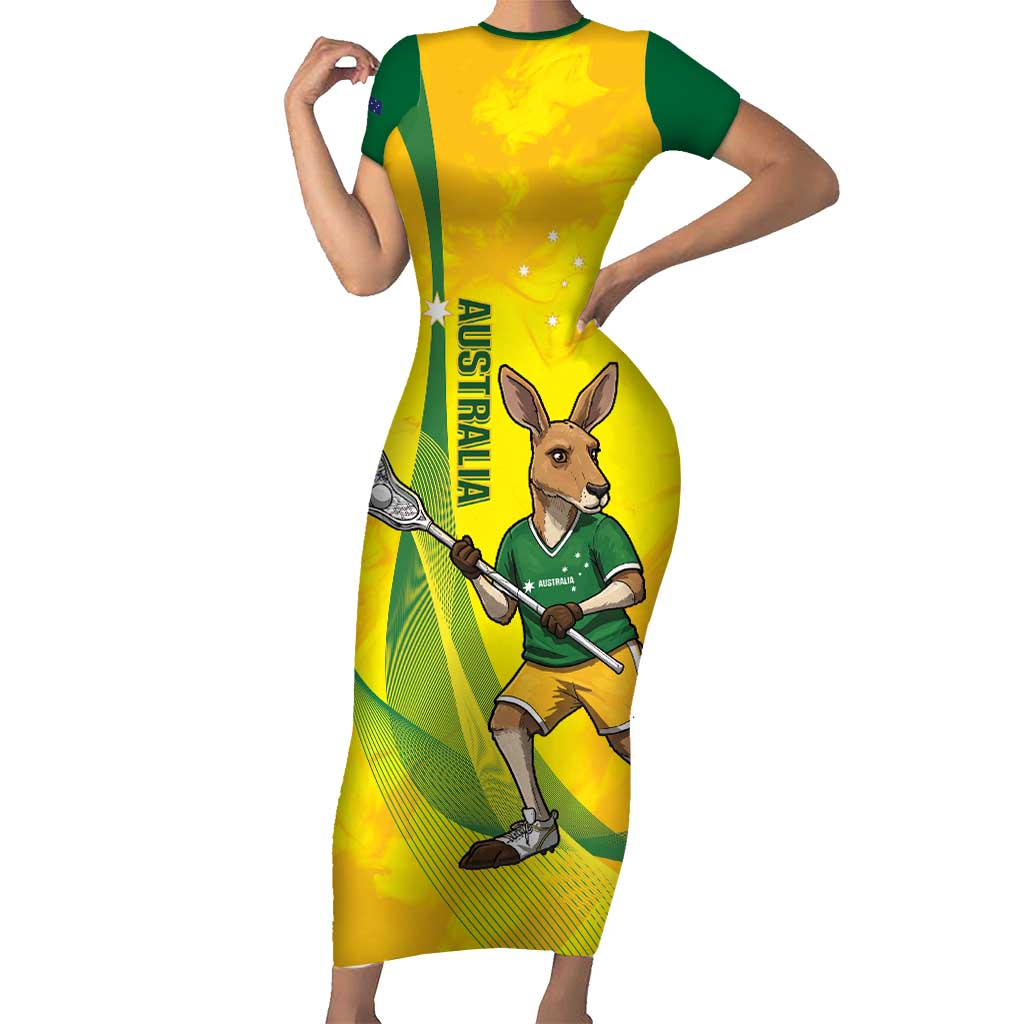 Personalised Australia Lacrosse Short Sleeve Bodycon Dress Go Aussie Kangaroo Dynamic Style