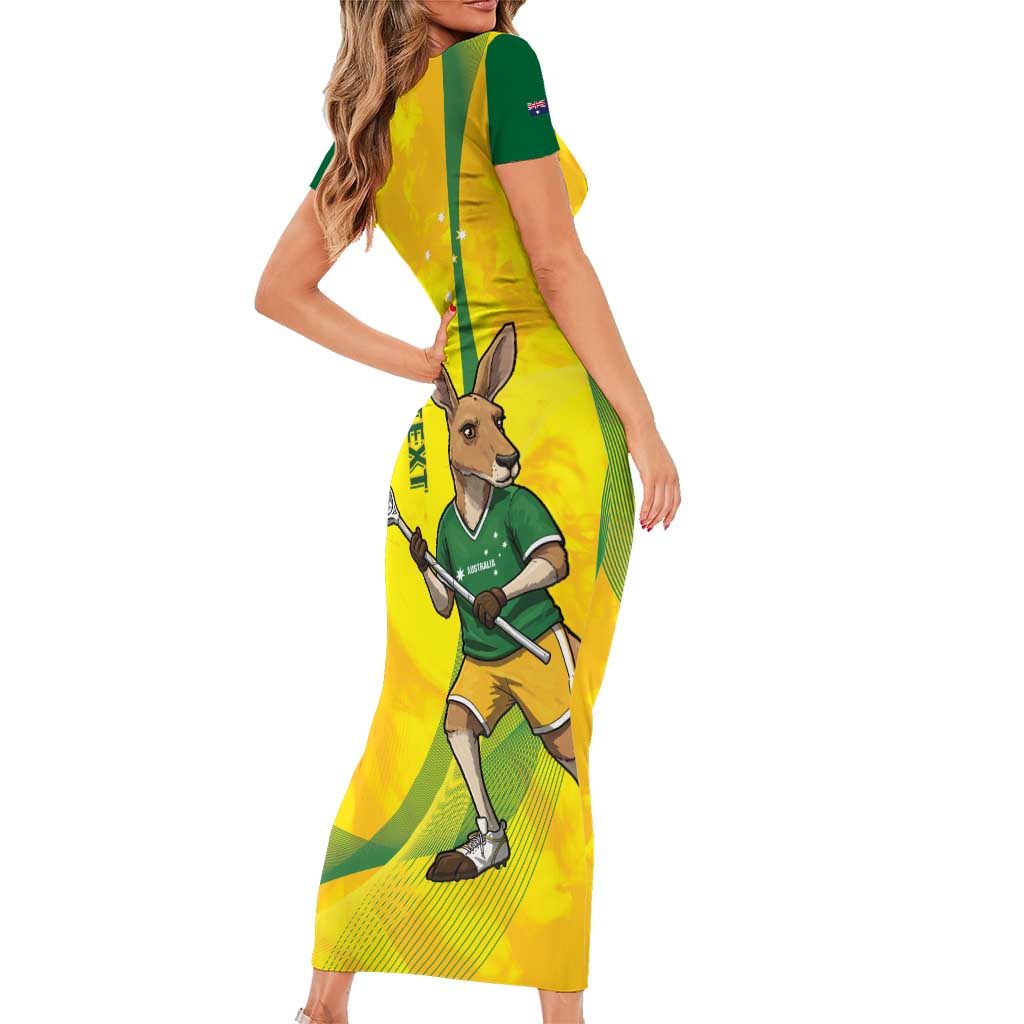 Personalised Australia Lacrosse Short Sleeve Bodycon Dress Go Aussie Kangaroo Dynamic Style