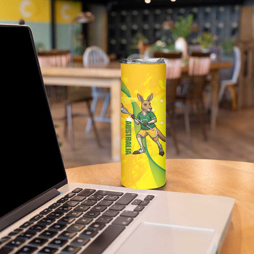 Personalised Australia Lacrosse Skinny Tumbler Go Aussie Kangaroo Dynamic Style