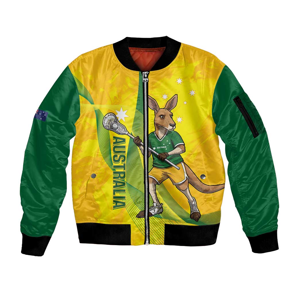 Personalised Australia Lacrosse Sleeve Zip Bomber Jacket Go Aussie Kangaroo Dynamic Style
