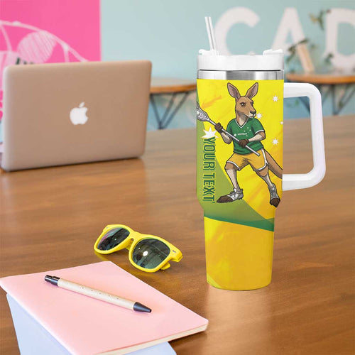 Personalised Australia Lacrosse Tumbler With Handle Go Aussie Kangaroo Dynamic Style