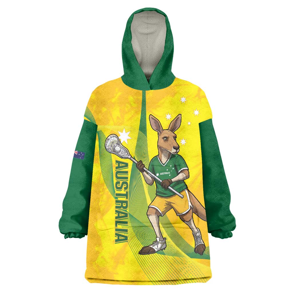 Personalised Australia Lacrosse Wearable Blanket Hoodie Go Aussie Kangaroo Dynamic Style