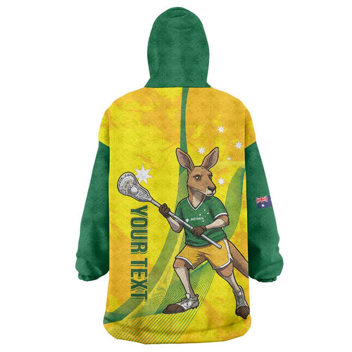 Personalised Australia Lacrosse Wearable Blanket Hoodie Go Aussie Kangaroo Dynamic Style