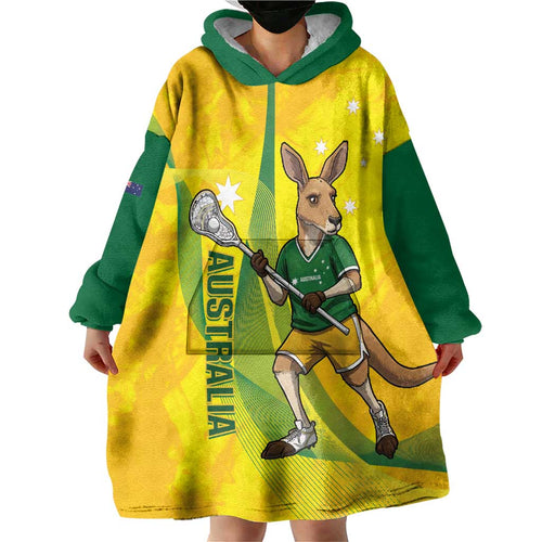Personalised Australia Lacrosse Wearable Blanket Hoodie Go Aussie Kangaroo Dynamic Style