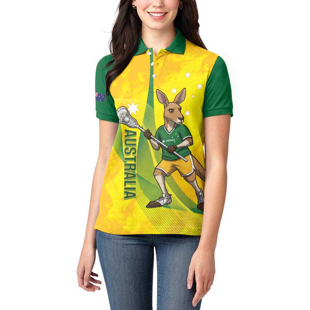 Personalised Australia Lacrosse Women Polo Shirt Go Aussie Kangaroo Dynamic Style