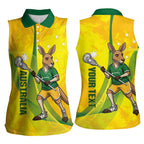 Personalised Australia Lacrosse Women Sleeveless Polo Shirt Go Aussie Kangaroo Dynamic Style