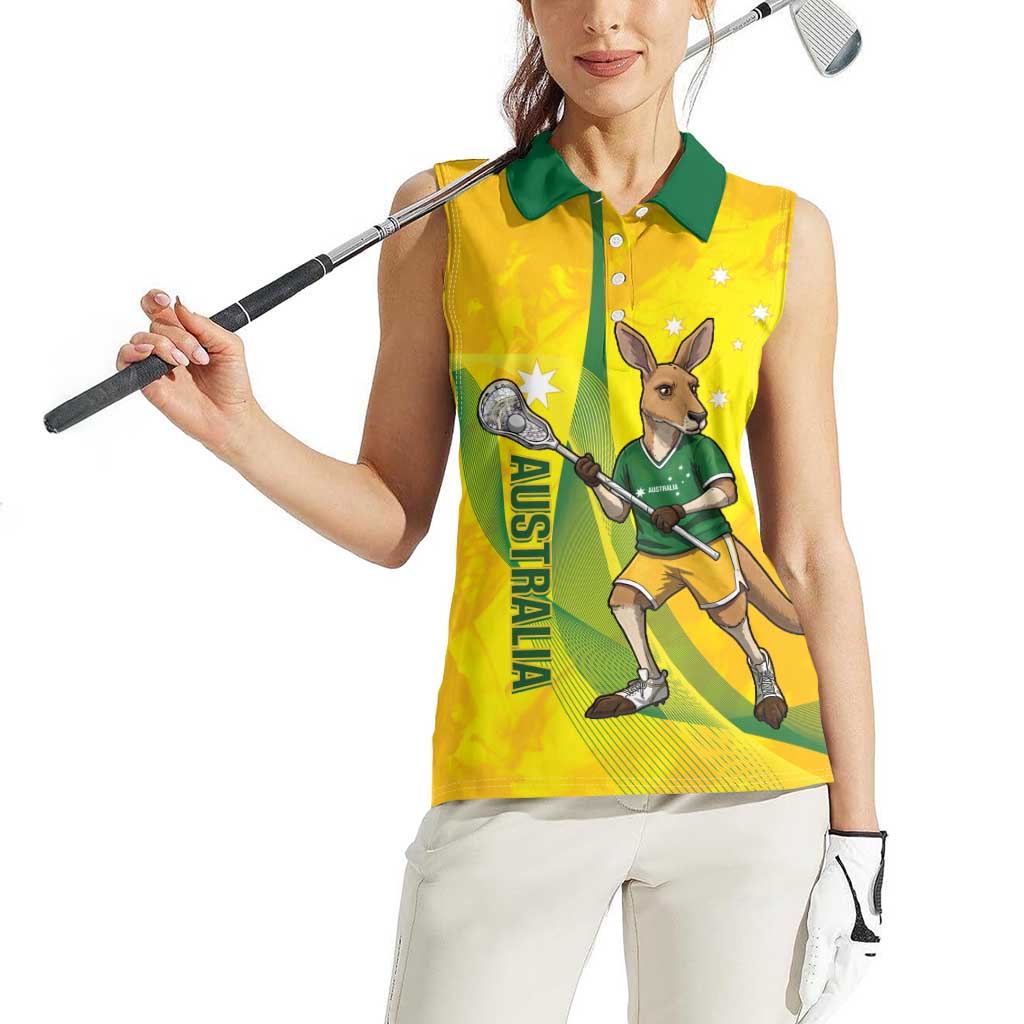 Personalised Australia Lacrosse Women Sleeveless Polo Shirt Go Aussie Kangaroo Dynamic Style
