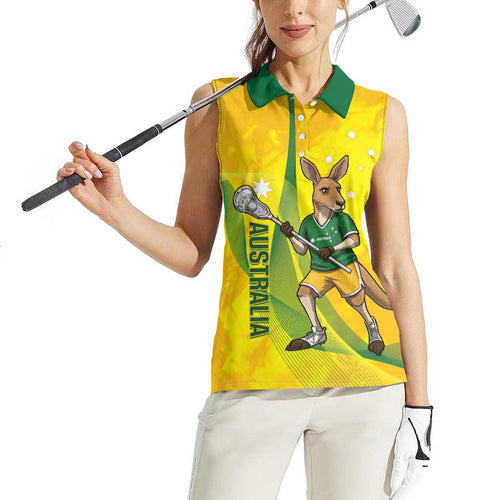 Personalised Australia Lacrosse Women Sleeveless Polo Shirt Go Aussie Kangaroo Dynamic Style