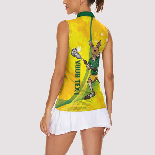 Personalised Australia Lacrosse Women Sleeveless Polo Shirt Go Aussie Kangaroo Dynamic Style