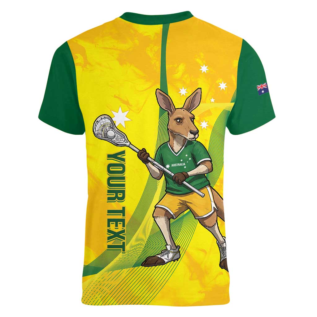 Personalised Australia Lacrosse Women V-Neck T-Shirt Go Aussie Kangaroo Dynamic Style