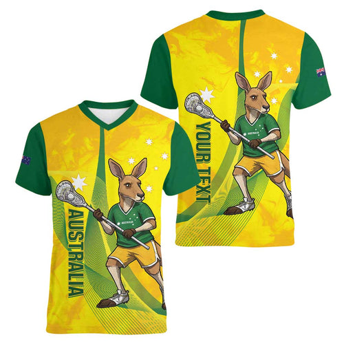Personalised Australia Lacrosse Women V-Neck T-Shirt Go Aussie Kangaroo Dynamic Style