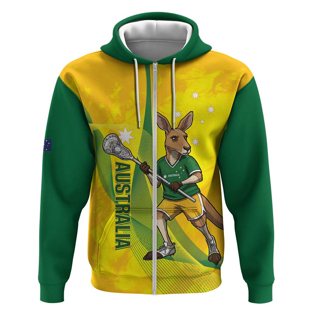 Personalised Australia Lacrosse Zip Hoodie Go Aussie Kangaroo Dynamic Style