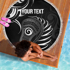 Personalised New Zealand Silver Fern Lacrosse Beach Blanket Aotearoa Maori Pattern