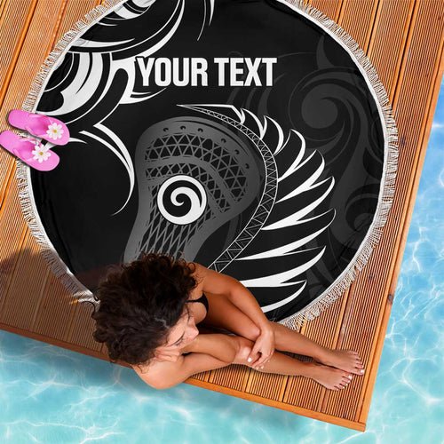 Personalised New Zealand Silver Fern Lacrosse Beach Blanket Aotearoa Maori Pattern