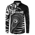 Personalised New Zealand Silver Fern Lacrosse Button Sweatshirt Aotearoa Maori Pattern