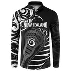 Personalised New Zealand Silver Fern Lacrosse Button Sweatshirt Aotearoa Maori Pattern