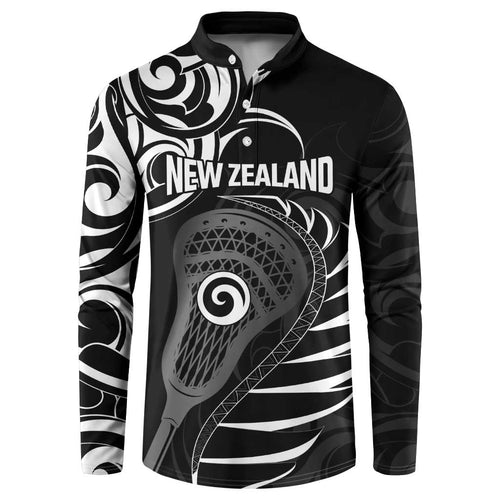 Personalised New Zealand Silver Fern Lacrosse Button Sweatshirt Aotearoa Maori Pattern