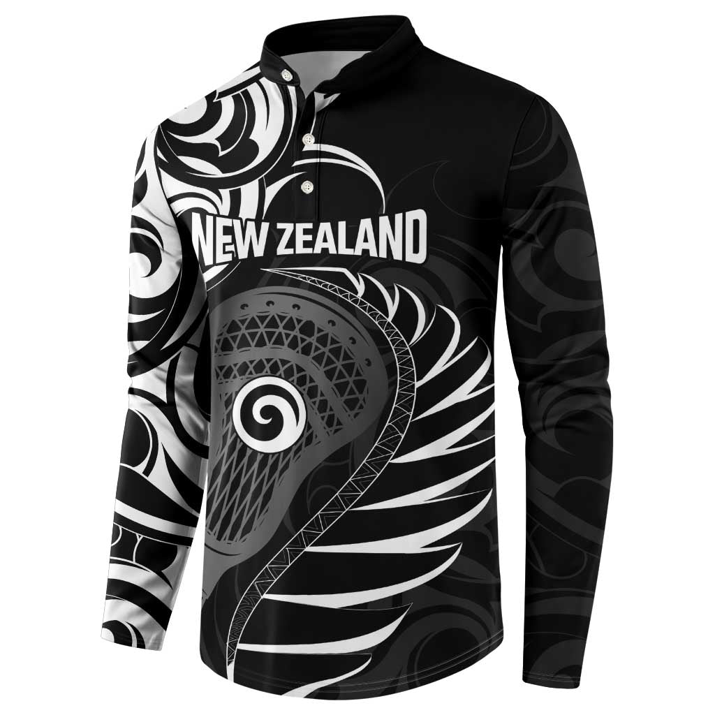 Personalised New Zealand Silver Fern Lacrosse Button Sweatshirt Aotearoa Maori Pattern