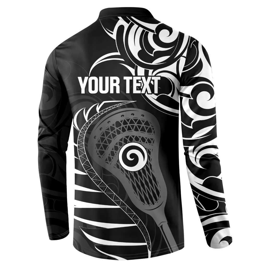 Personalised New Zealand Silver Fern Lacrosse Button Sweatshirt Aotearoa Maori Pattern
