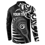 Personalised New Zealand Silver Fern Lacrosse Button Sweatshirt Aotearoa Maori Pattern