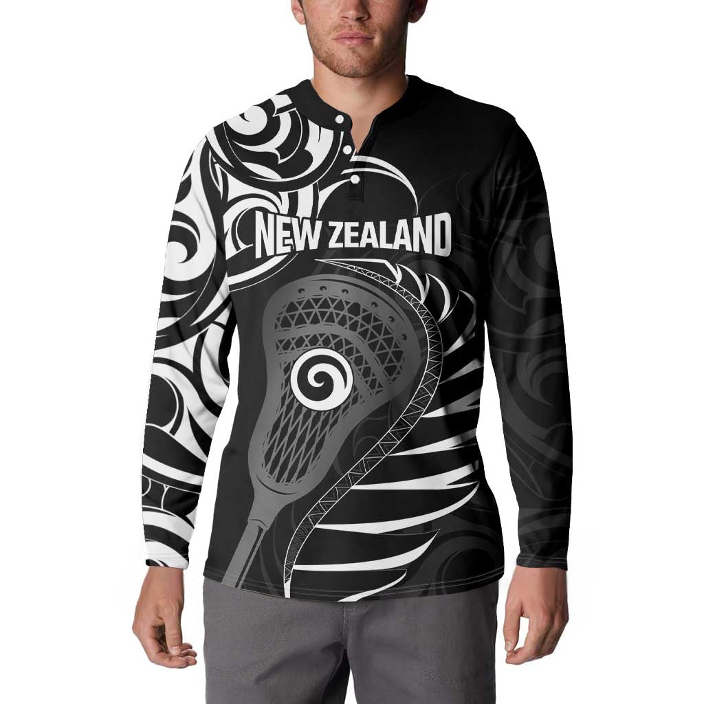 Personalised New Zealand Silver Fern Lacrosse Button Sweatshirt Aotearoa Maori Pattern