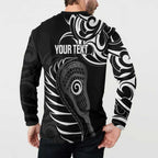 Personalised New Zealand Silver Fern Lacrosse Button Sweatshirt Aotearoa Maori Pattern