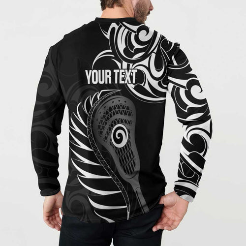Personalised New Zealand Silver Fern Lacrosse Button Sweatshirt Aotearoa Maori Pattern