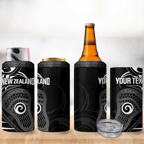Personalised New Zealand Silver Fern Lacrosse 4 in 1 Can Cooler Tumbler Aotearoa Maori Pattern