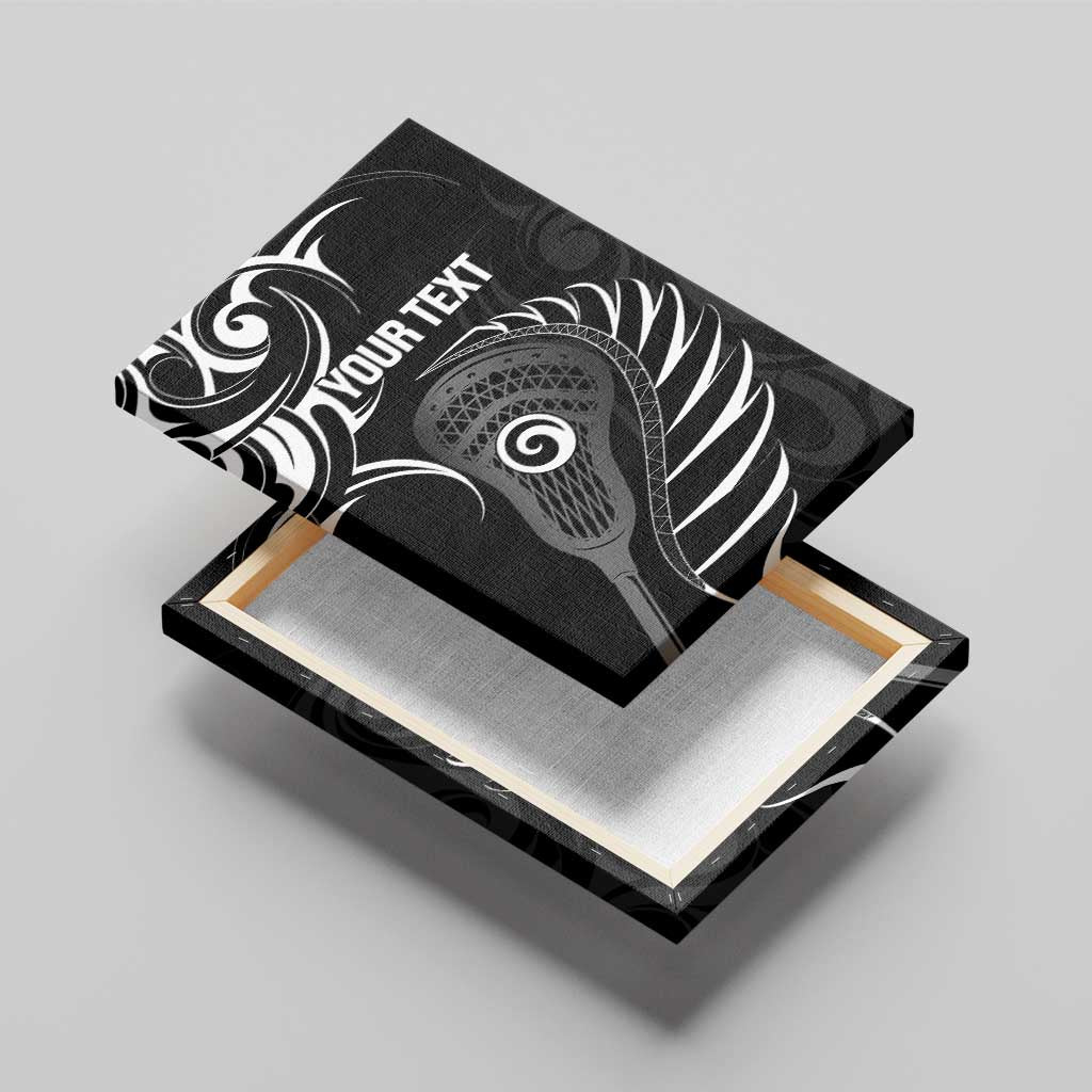 Personalised New Zealand Silver Fern Lacrosse Canvas Wall Art Aotearoa Maori Pattern