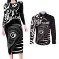 Personalised New Zealand Silver Fern Lacrosse Couples Matching Long Sleeve Bodycon Dress and Long Sleeve Button Shirt Aotearoa Maori Pattern