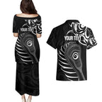 Personalised New Zealand Silver Fern Lacrosse Couples Matching Puletasi and Hawaiian Shirt Aotearoa Maori Pattern