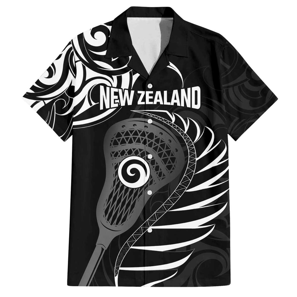 Personalised New Zealand Silver Fern Lacrosse Family Matching Off The Shoulder Long Sleeve Dress and Hawaiian Shirt Aotearoa Maori Pattern