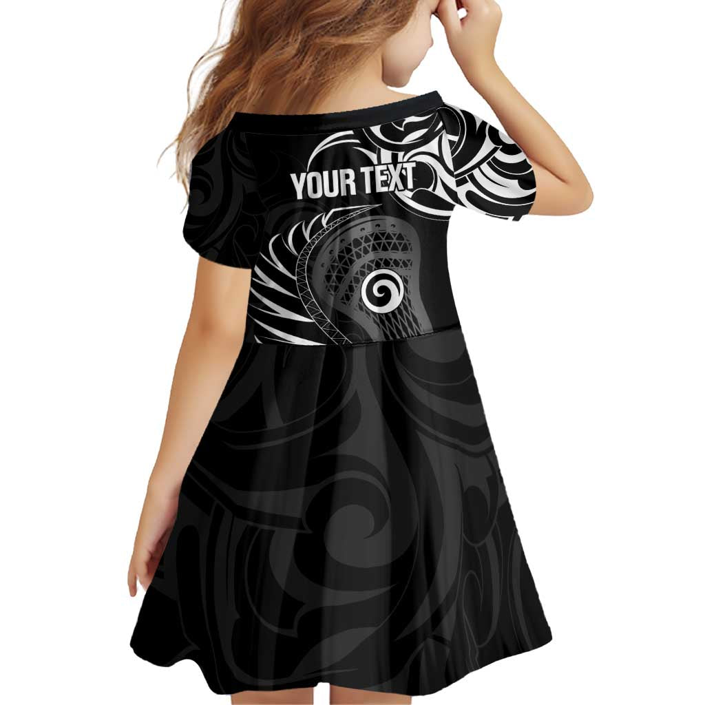 Personalised New Zealand Silver Fern Lacrosse Family Matching Off Shoulder Short Dress and Hawaiian Shirt Aotearoa Maori Pattern