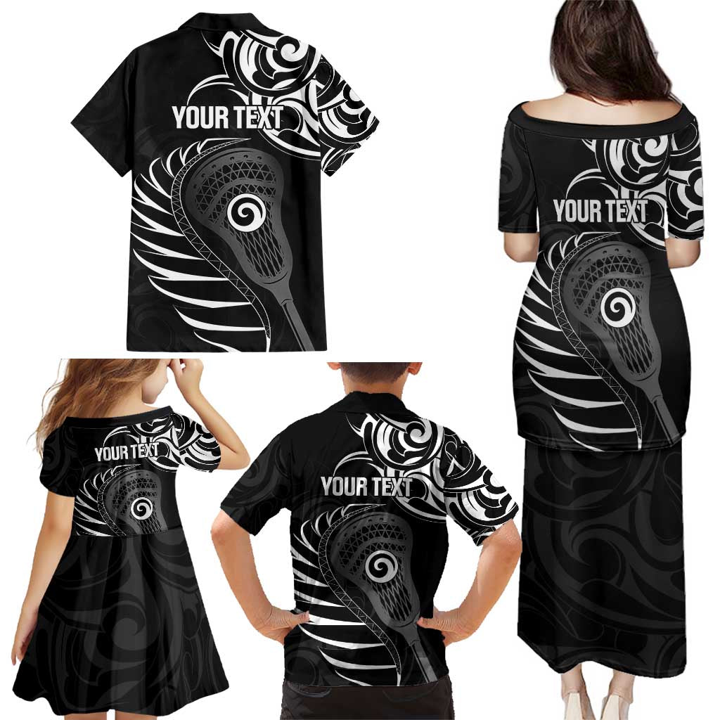 Personalised New Zealand Silver Fern Lacrosse Family Matching Puletasi and Hawaiian Shirt Aotearoa Maori Pattern
