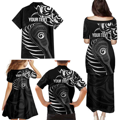 Personalised New Zealand Silver Fern Lacrosse Family Matching Puletasi and Hawaiian Shirt Aotearoa Maori Pattern