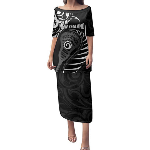 Personalised New Zealand Silver Fern Lacrosse Family Matching Puletasi and Hawaiian Shirt Aotearoa Maori Pattern