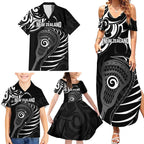 Personalised New Zealand Silver Fern Lacrosse Family Matching Summer Maxi Dress and Hawaiian Shirt Aotearoa Maori Pattern