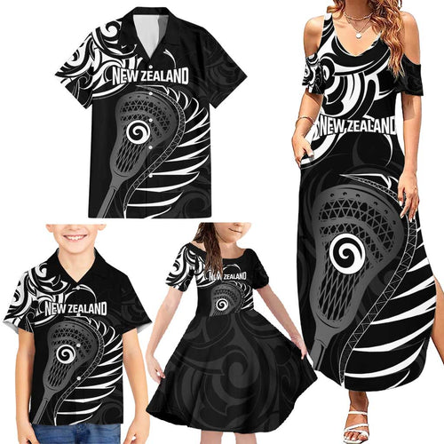 Personalised New Zealand Silver Fern Lacrosse Family Matching Summer Maxi Dress and Hawaiian Shirt Aotearoa Maori Pattern