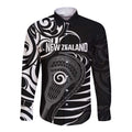 Personalised New Zealand Silver Fern Lacrosse Long Sleeve Button Shirt Aotearoa Maori Pattern